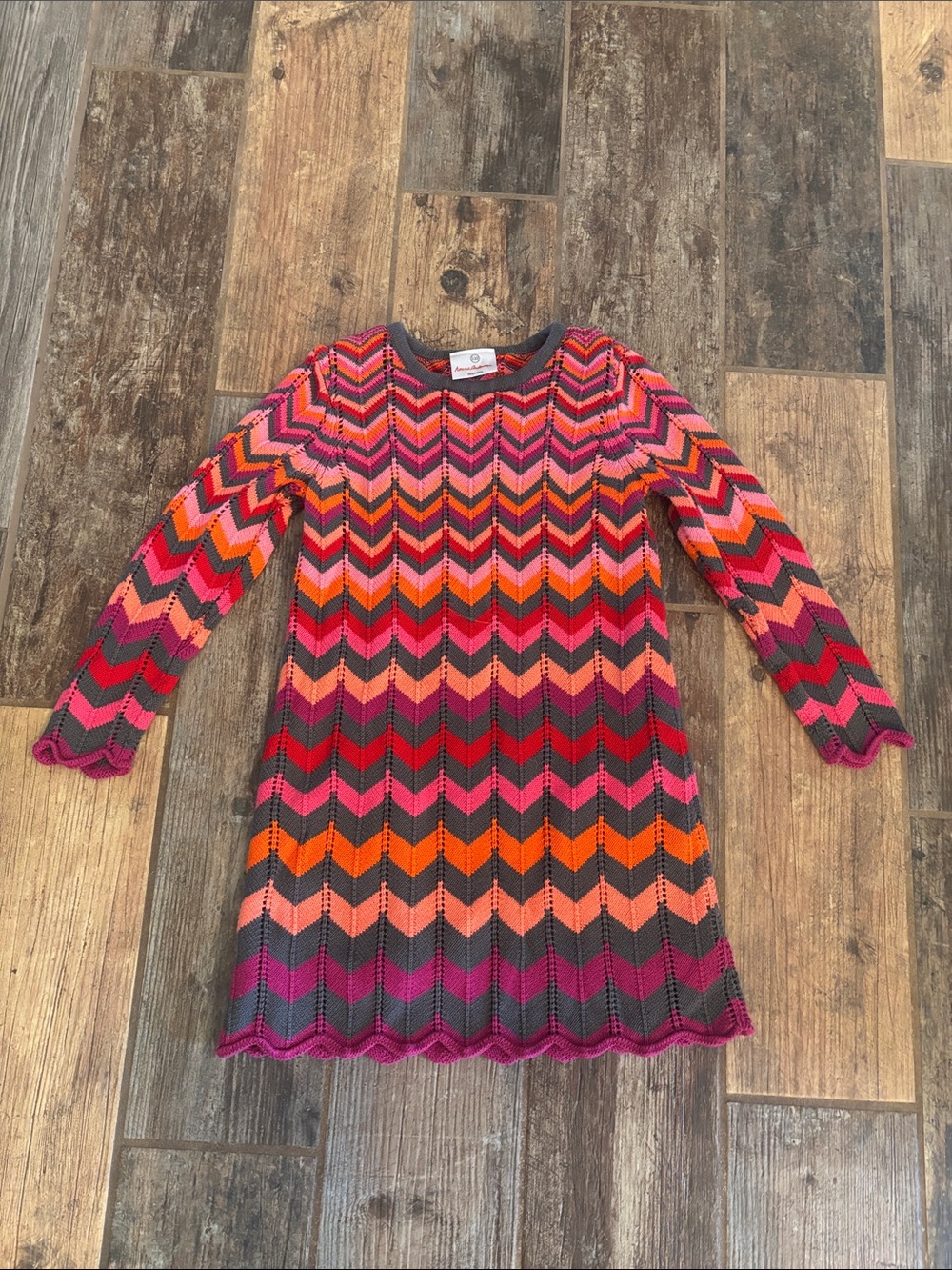 Hanna Andersson (Size 110/US 5) Girls Chevron Knit Long Sleeve Dress